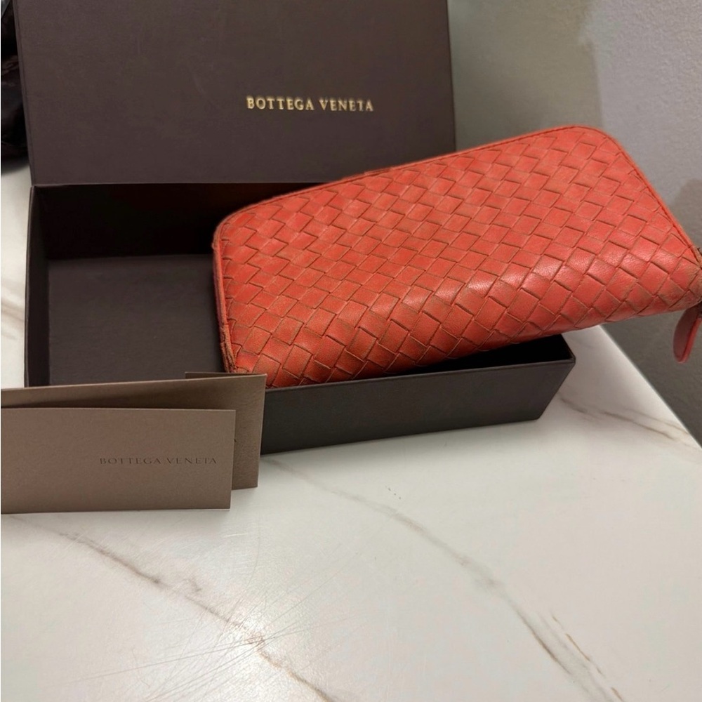 Bottega Veneta Red-Orange Woven Wallet